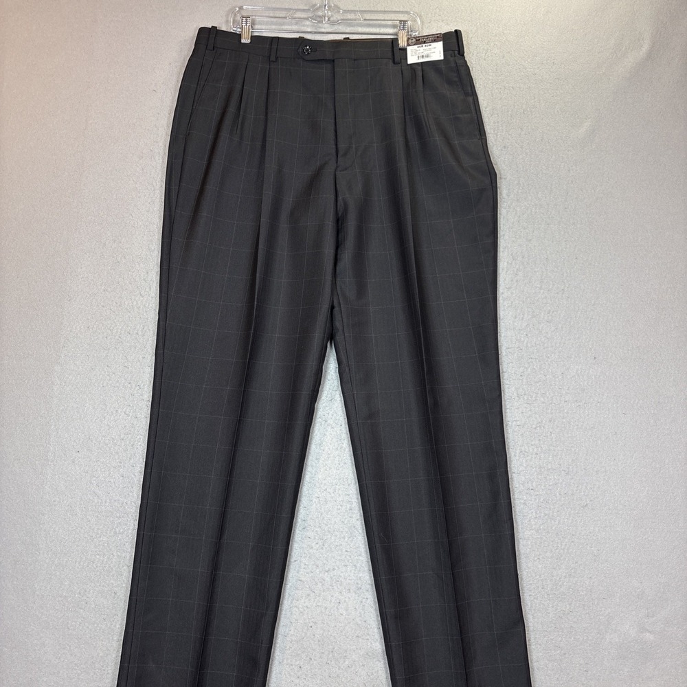 Caravelli Italy Slacks Men W40 Black Pleated Window Pane unhemmed NWT